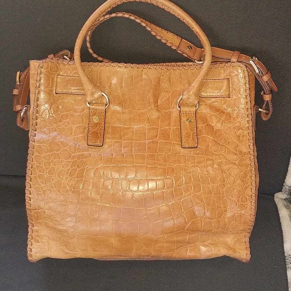 RARE Michael by Michael Kors brown crock embossed leather Hamilton satchel - Picture 7 of 15